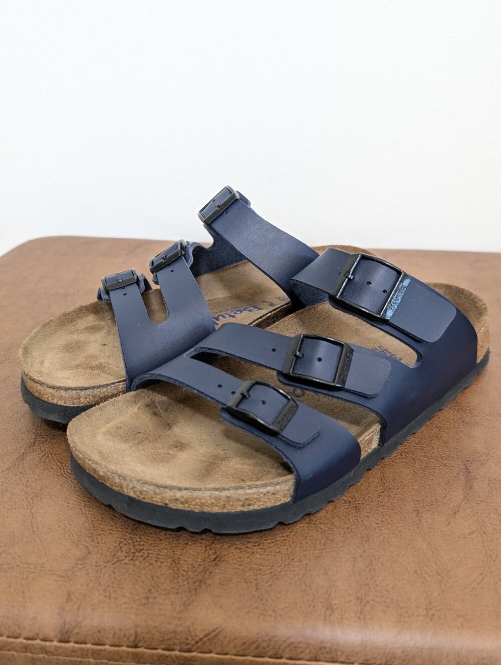 Betula by Birkenstock Leo Navy Blue 3-Strap Buckle Comfort Sandals Size 38